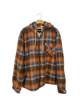 Elesuit Zip Fleece Flannel Jackets Shirt Plaid Cotton Hoodies Men w/ Hood 2XL